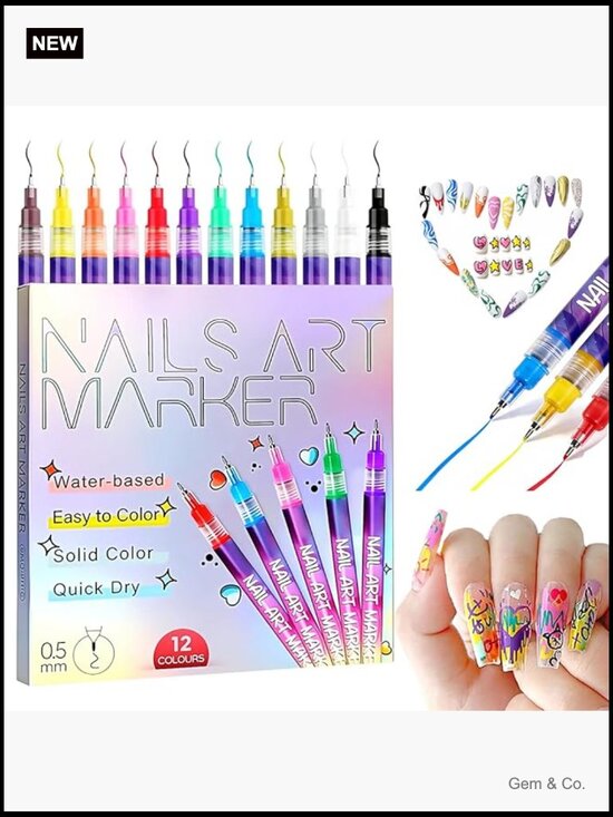 Other - 12 Color Nail Art Pens Set - Precision Tips, Quick-Dry, Waterproof, Non-Toxic